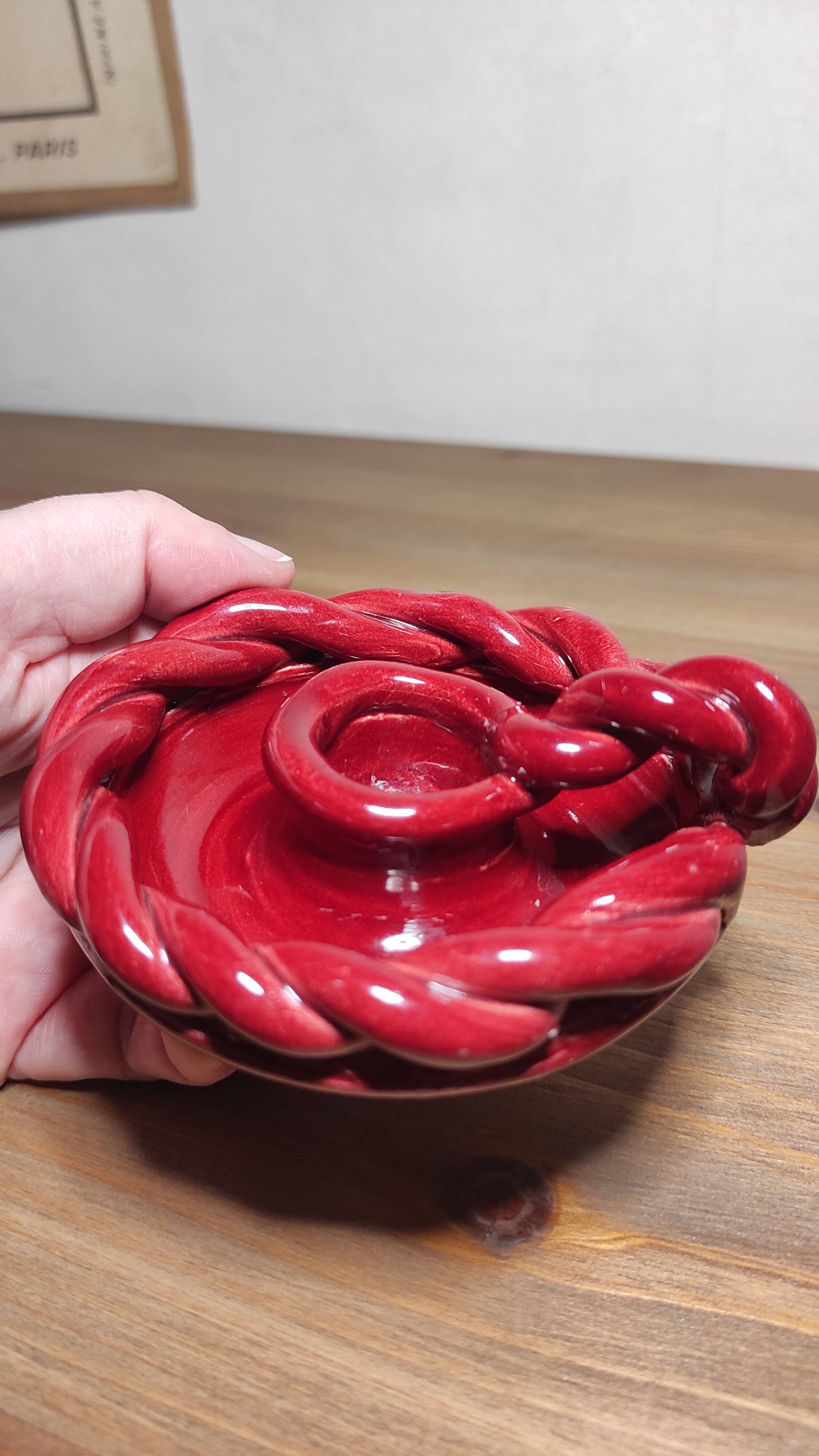 Twisted red earthenware candle holder
