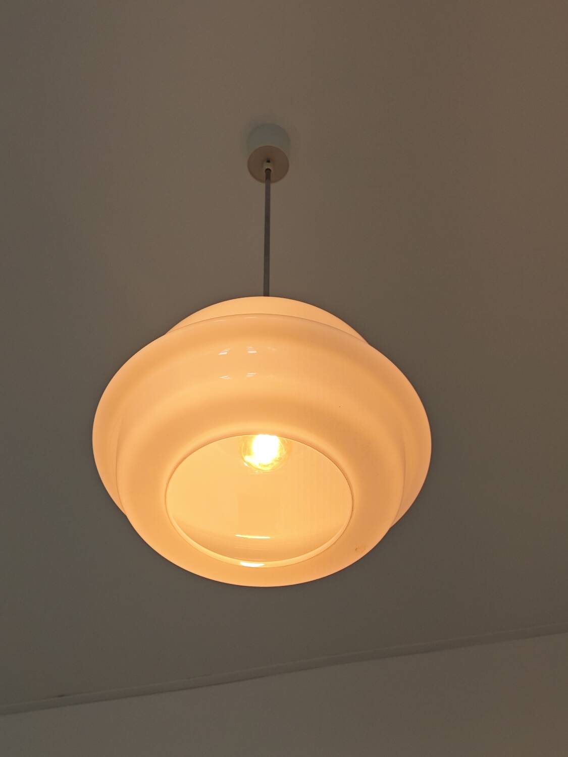 Suspension lamp "derby" in triplex opal glass – karel volf, osvě