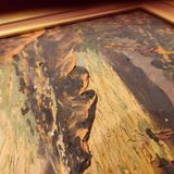 Mediterranean landscape painting by the sea and boats, framed, signed