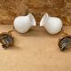 Pair of Antique Wall Lamps in Gold Metal + Vintage White Opaline