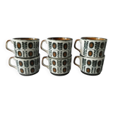 6 Boch La Louvière coffee cups, walnut decor, 1960s