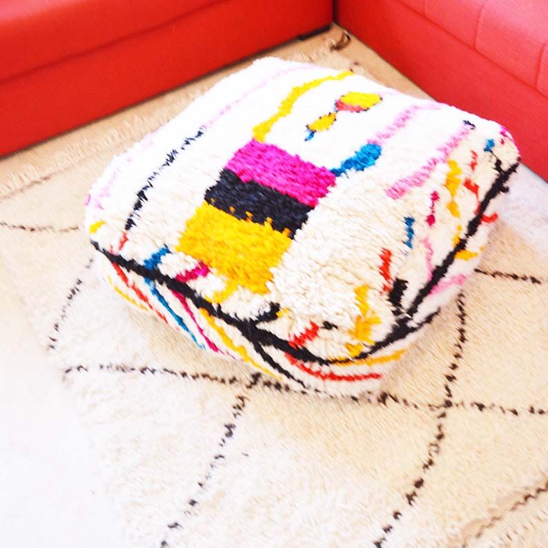 Colorful berber beery poufs azilal 60 x 60 x 20 cm