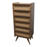 Oak and rattan compass leg chiffonier from the 50s-60s