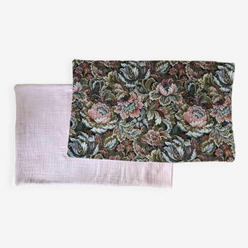 Paire de housses de coussin, tapisserie ancienne et gaze de coton