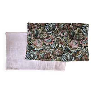 Paire de housses de coussin, tapisserie ancienne et gaze de coton