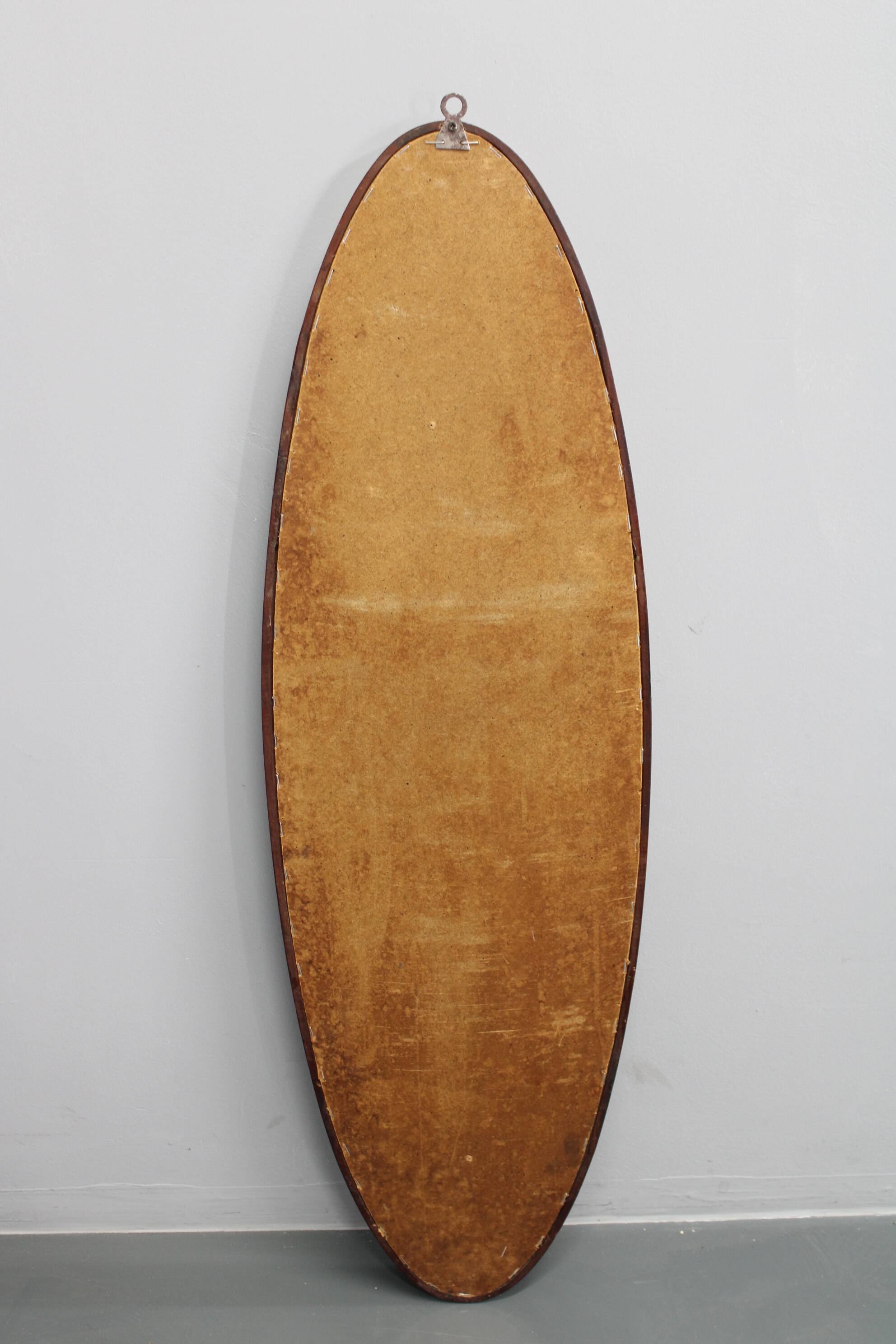 Italian mid-century oval teak wall mirror, 1980s