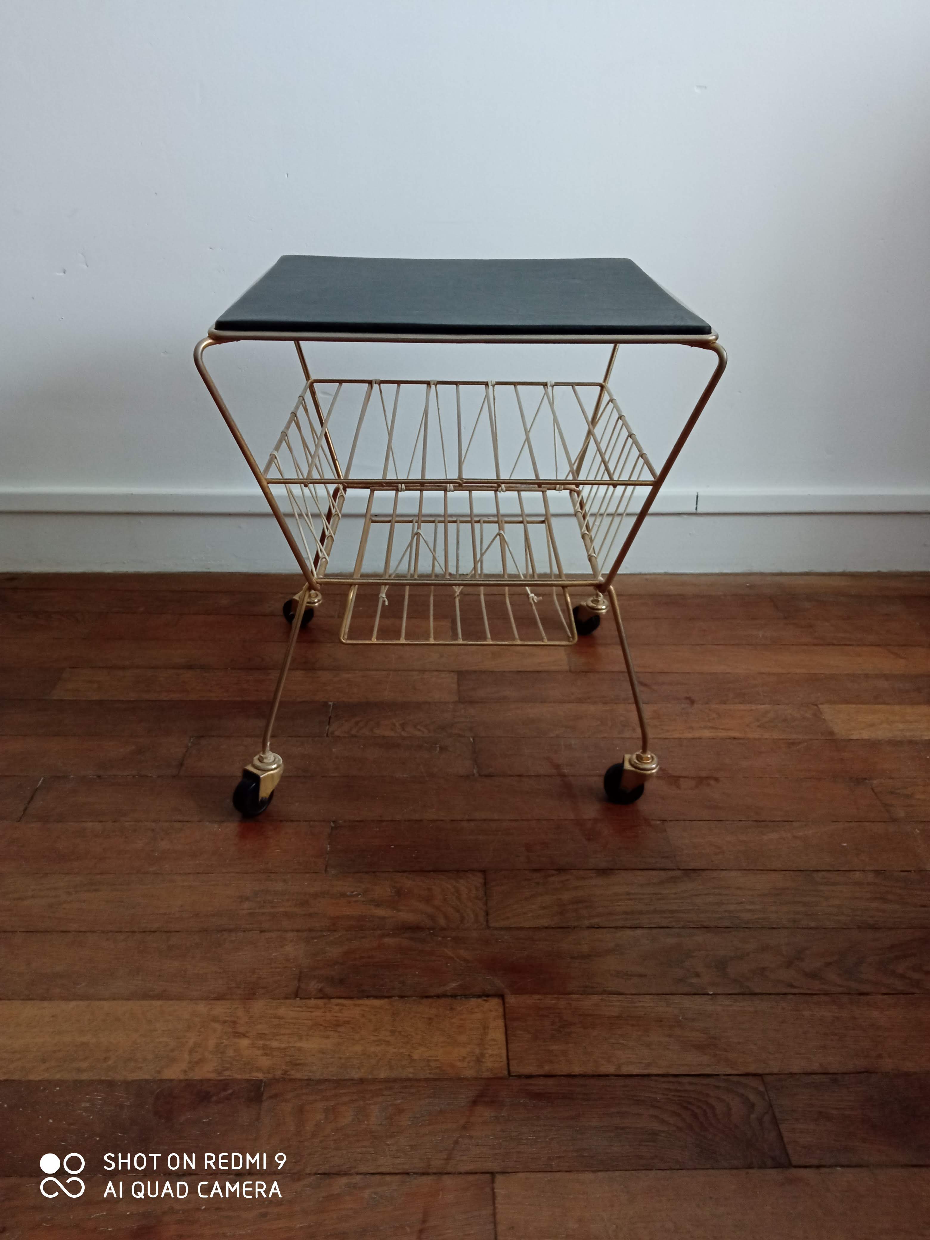 1960s metal dore and scoubidou side table