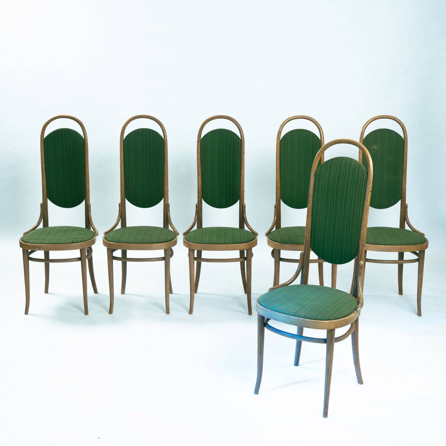 Chaises à dossier haut rembourrées en bois courbé Thonet, années 1980