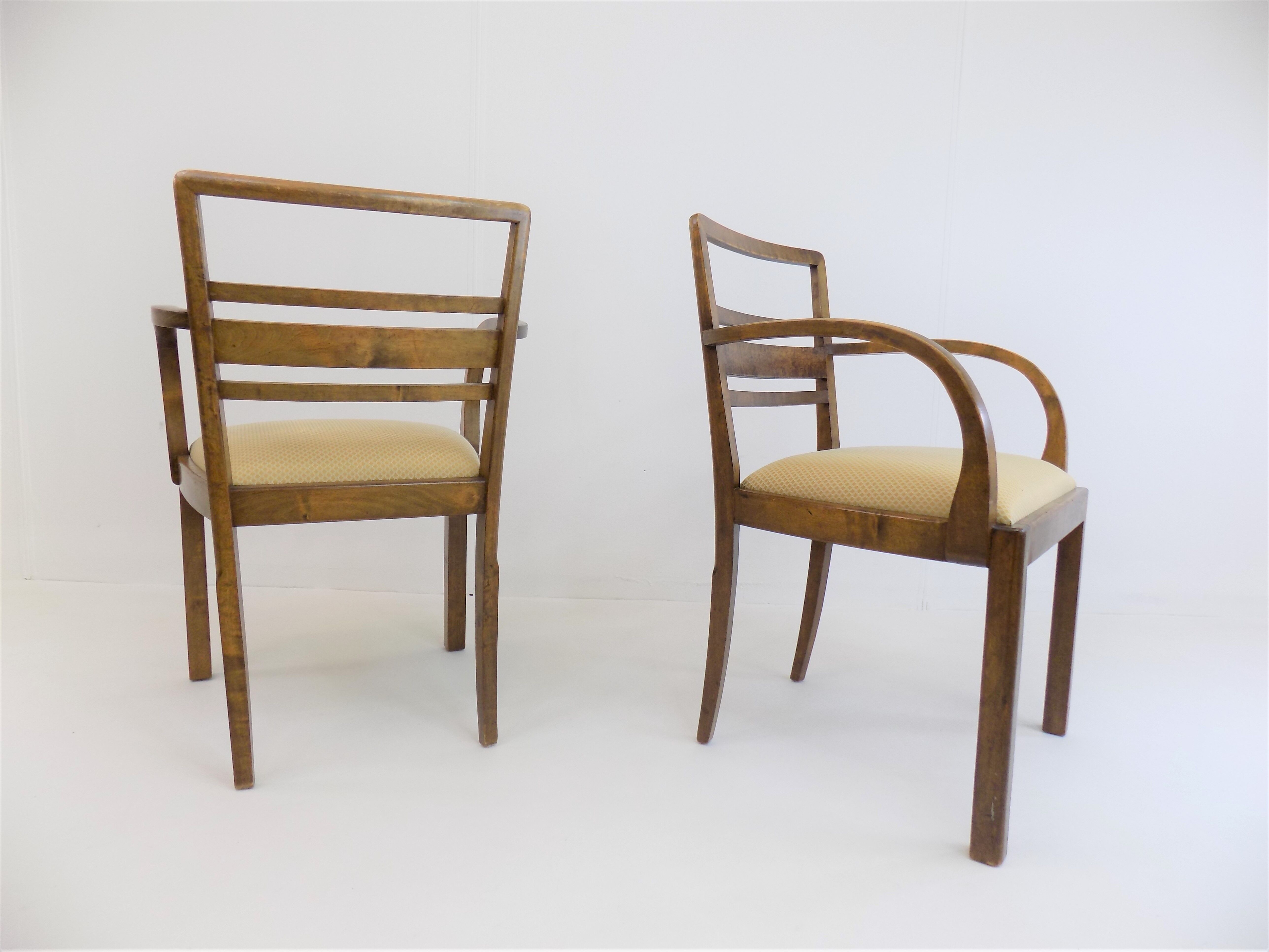 Set of 2 Art Deco chairs in birch burl