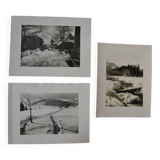 Old silver photo circa 1950 by L. Thomas in Morzine set of 3