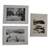 Old silver photo circa 1950 by L. Thomas in Morzine set of 3