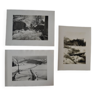 Old silver photo circa 1950 by L. Thomas in Morzine set of 3