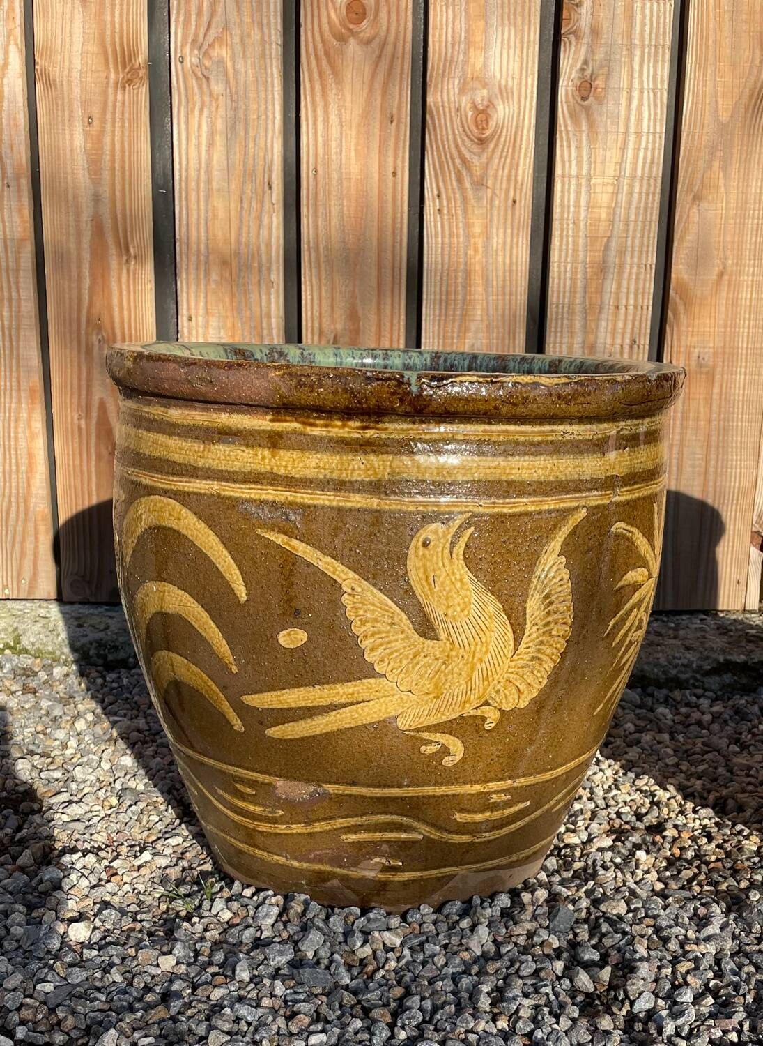 Two Antique Chinese Very Large Terracotta Pot Dragon Planting Plant Egg