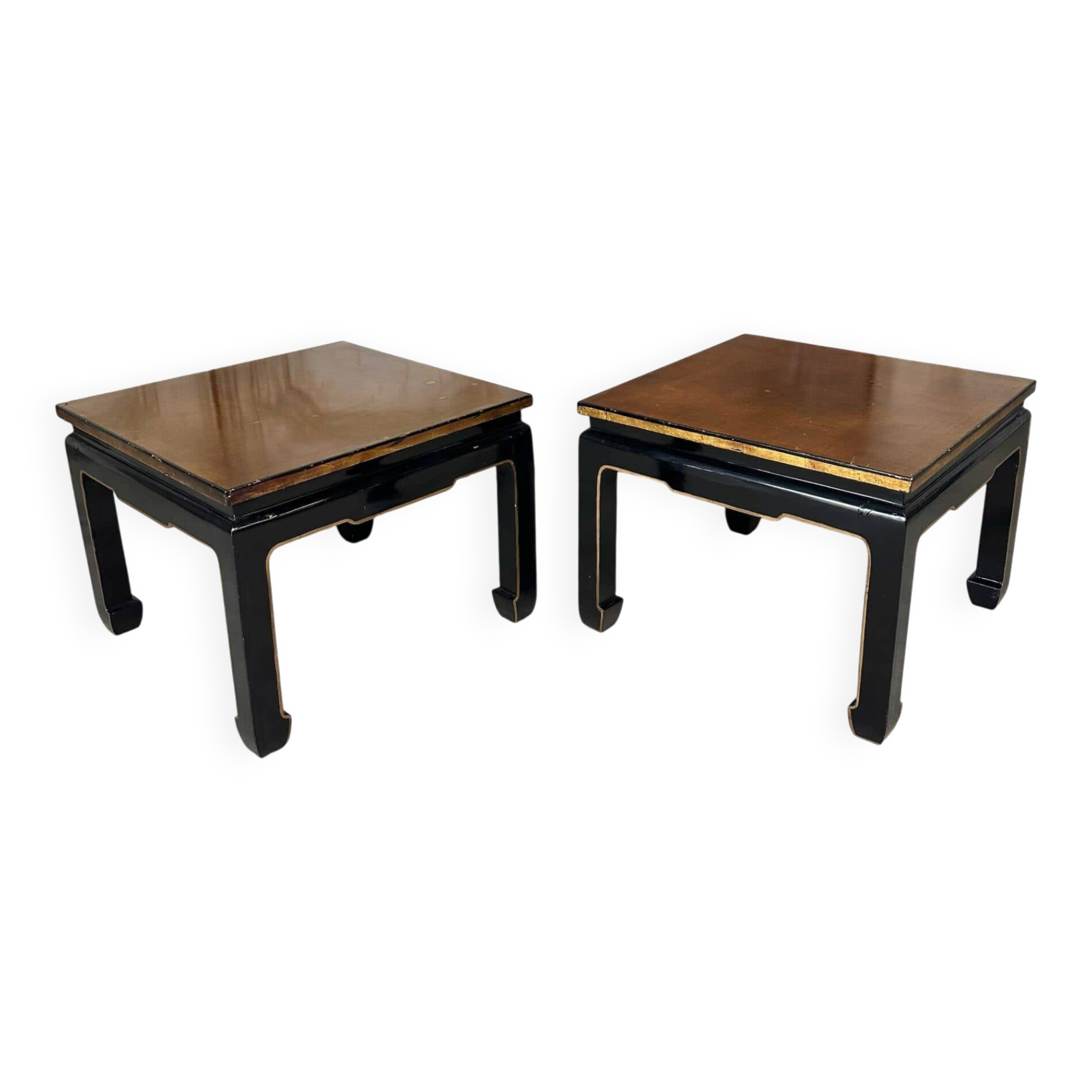 Pair of side tables in black and gold lacquer