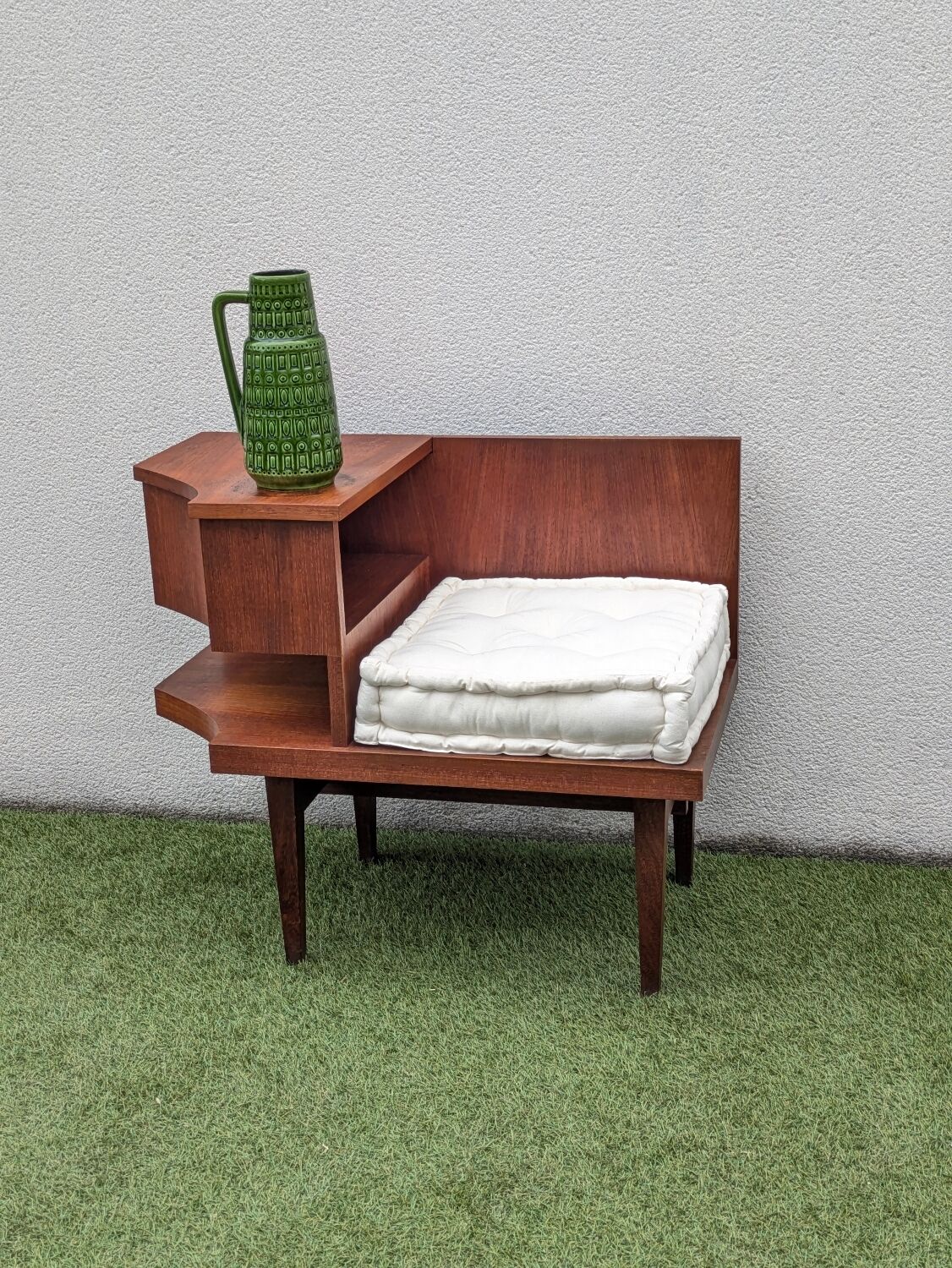 Vintage 1960s teak telephone hall bench