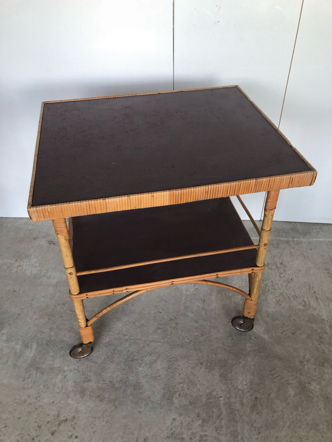 Rattan service on vintage wheels