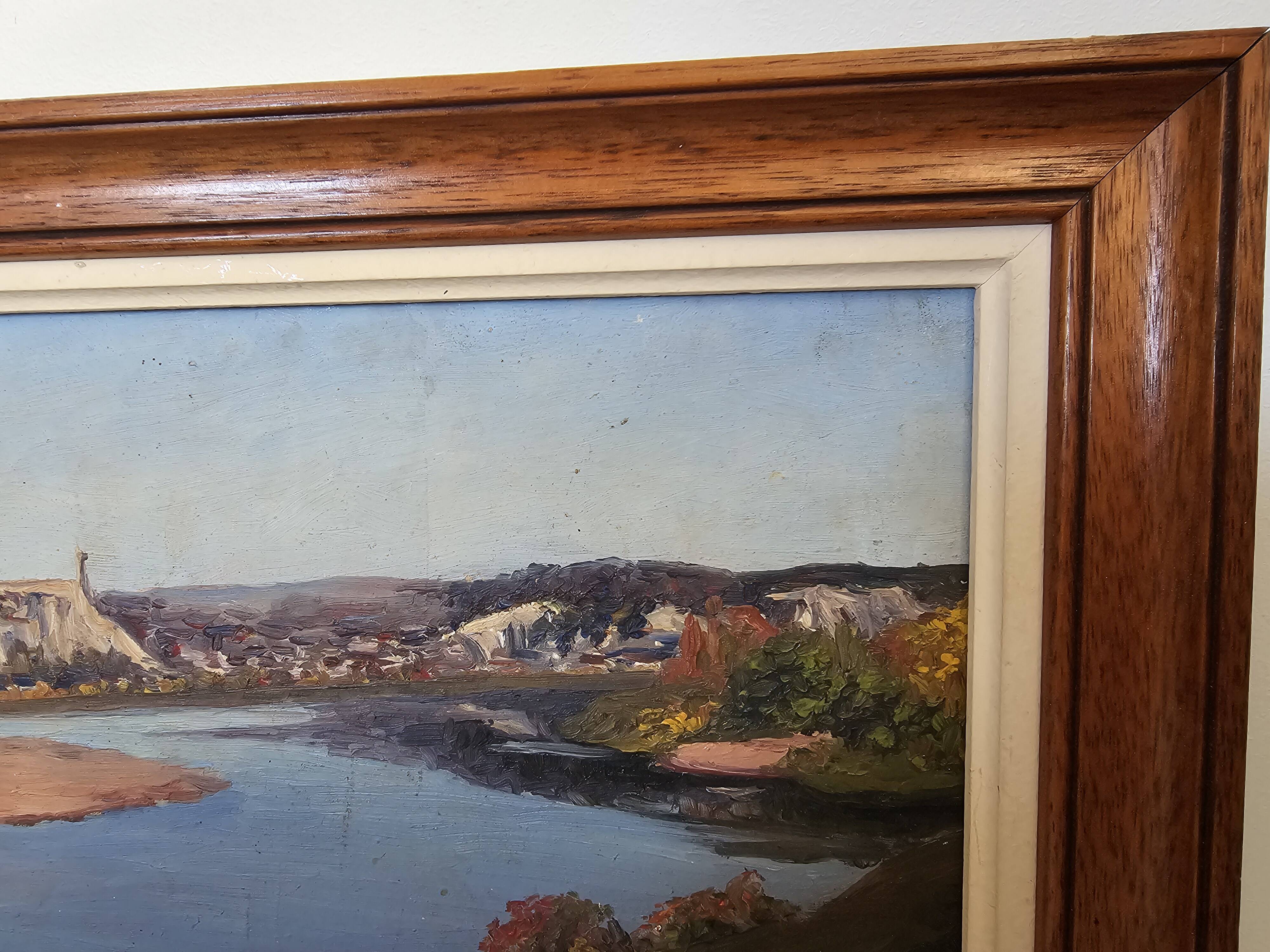 Oil painting on isorel Montlouis sur Loire - Rochecorbon Signed D Guiet