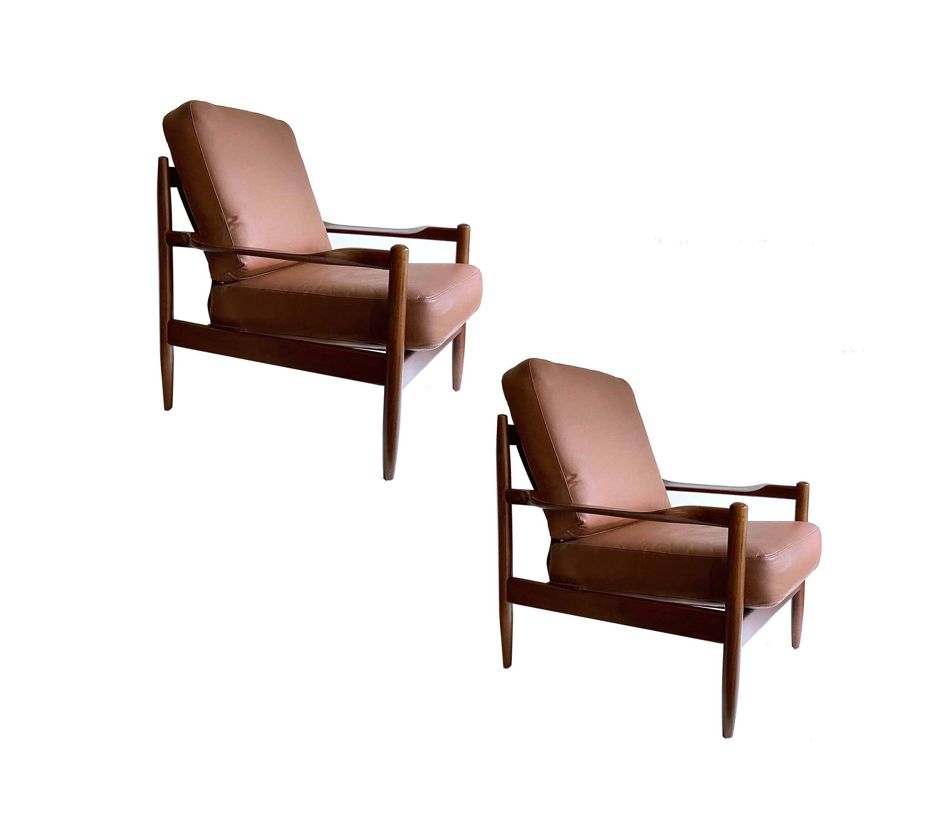 Pair of Scandinavian Teak and Leather Armchairs, 1960s