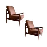 Pair of Scandinavian Teak and Leather Armchairs, 1960s