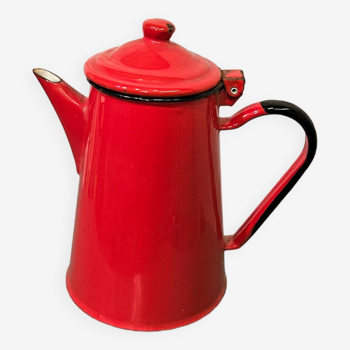 Théière cafetière émaillé rouge 1950