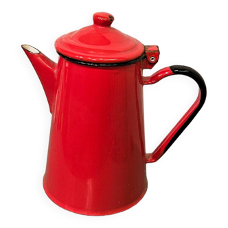 Théière cafetière émaillé rouge 1950