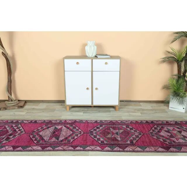 1970s Turkish Hand-Knotted Pink Runner Rug 83x347