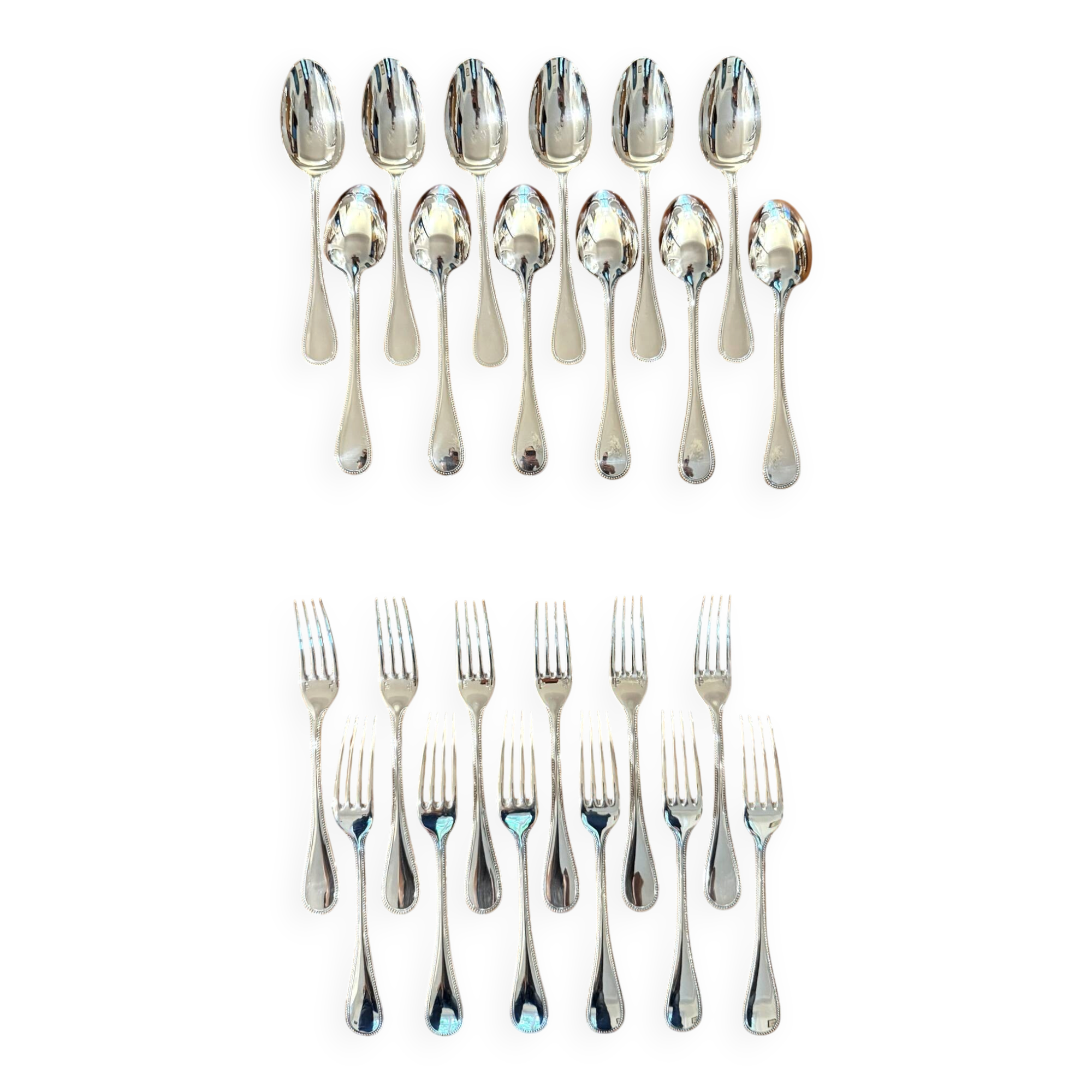 Christofle pearls, dessert cutlery 12 forks 12 spoons 17cm