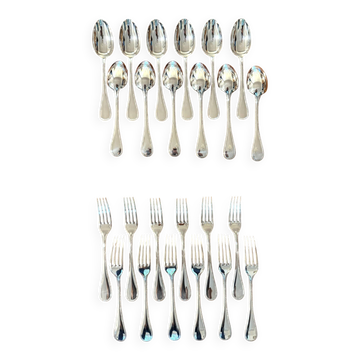 Christofle pearls, dessert cutlery 12 forks 12 spoons 17cm