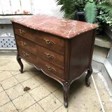 Louis XV style chest of drawers in wood and marble