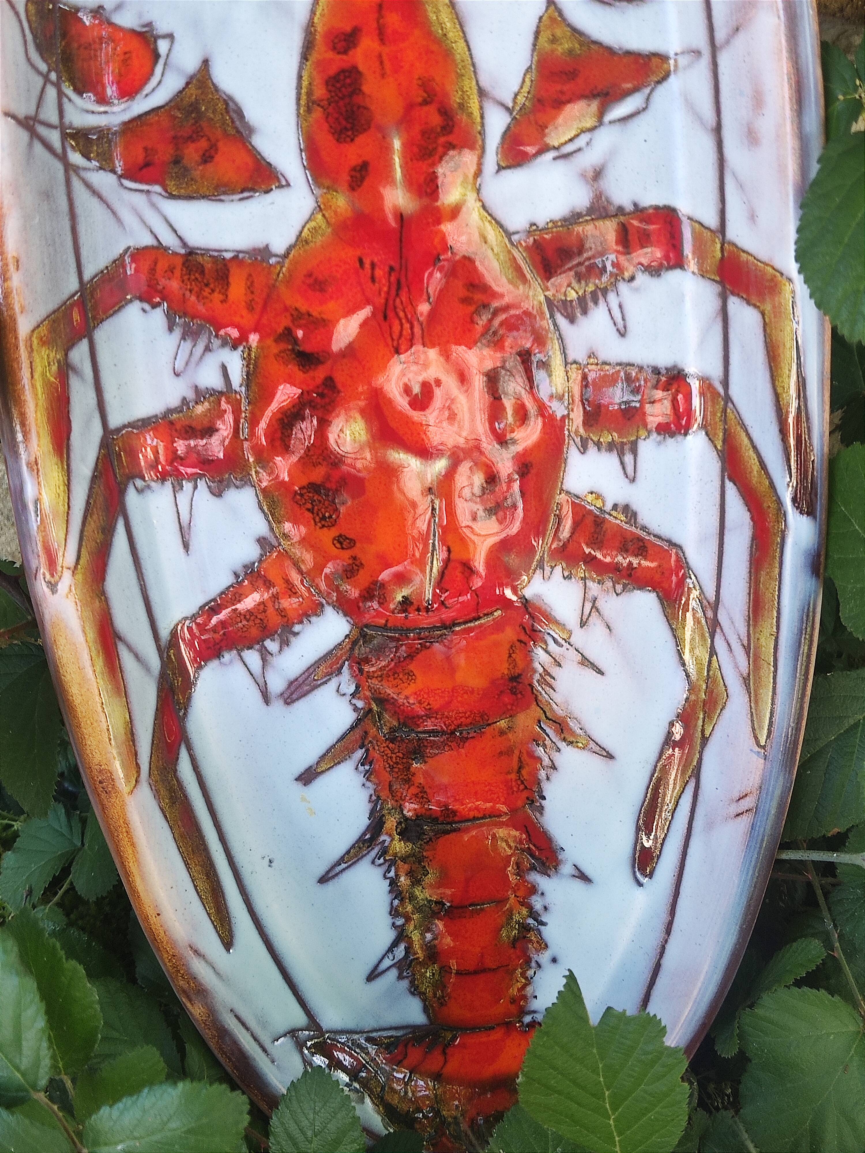 Vallauris earthenware plate signed by Kurt and Monique Brunner - lobster