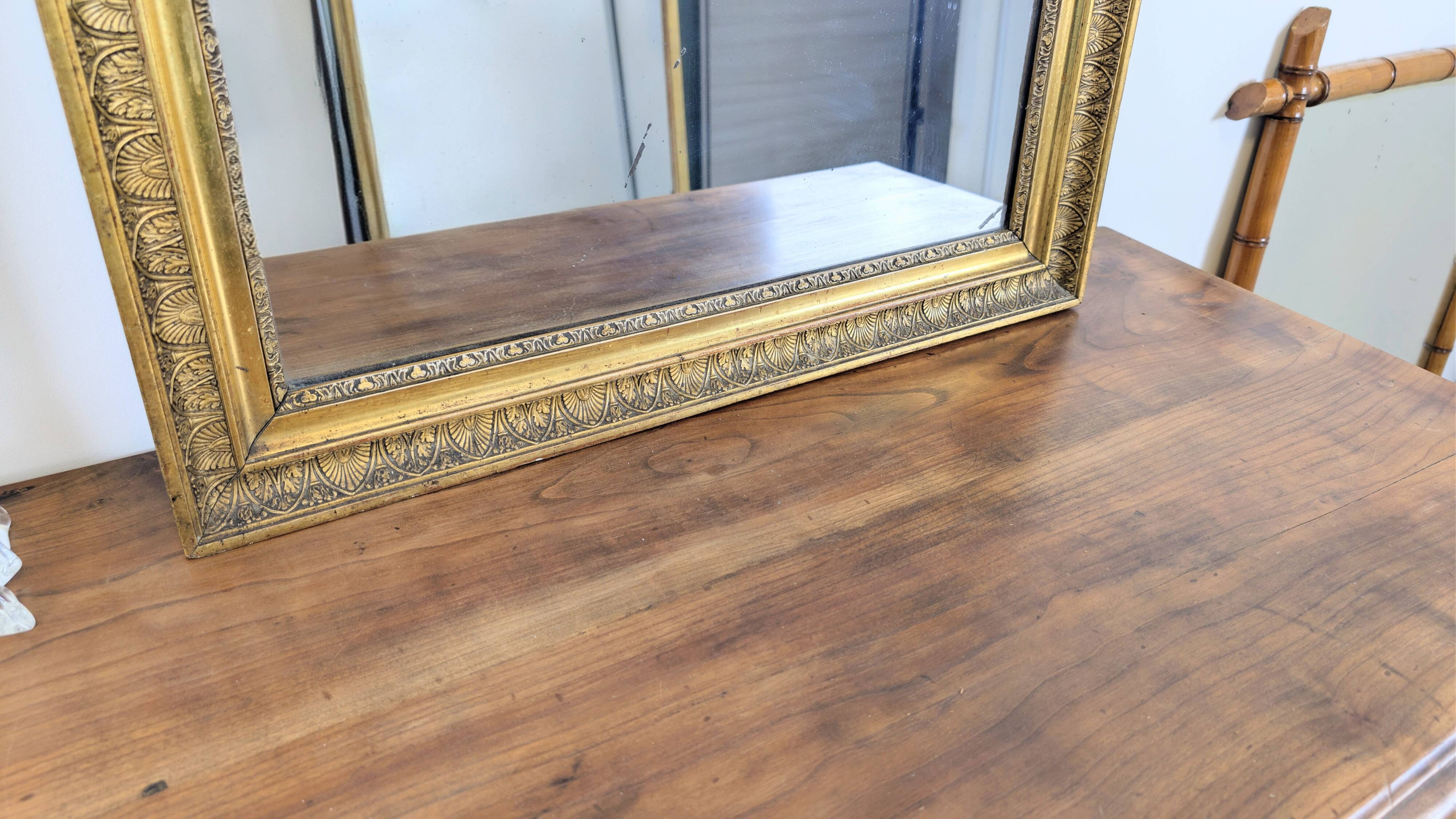 Antique mirror 19th century gilded carved frame 82 x 66 cm