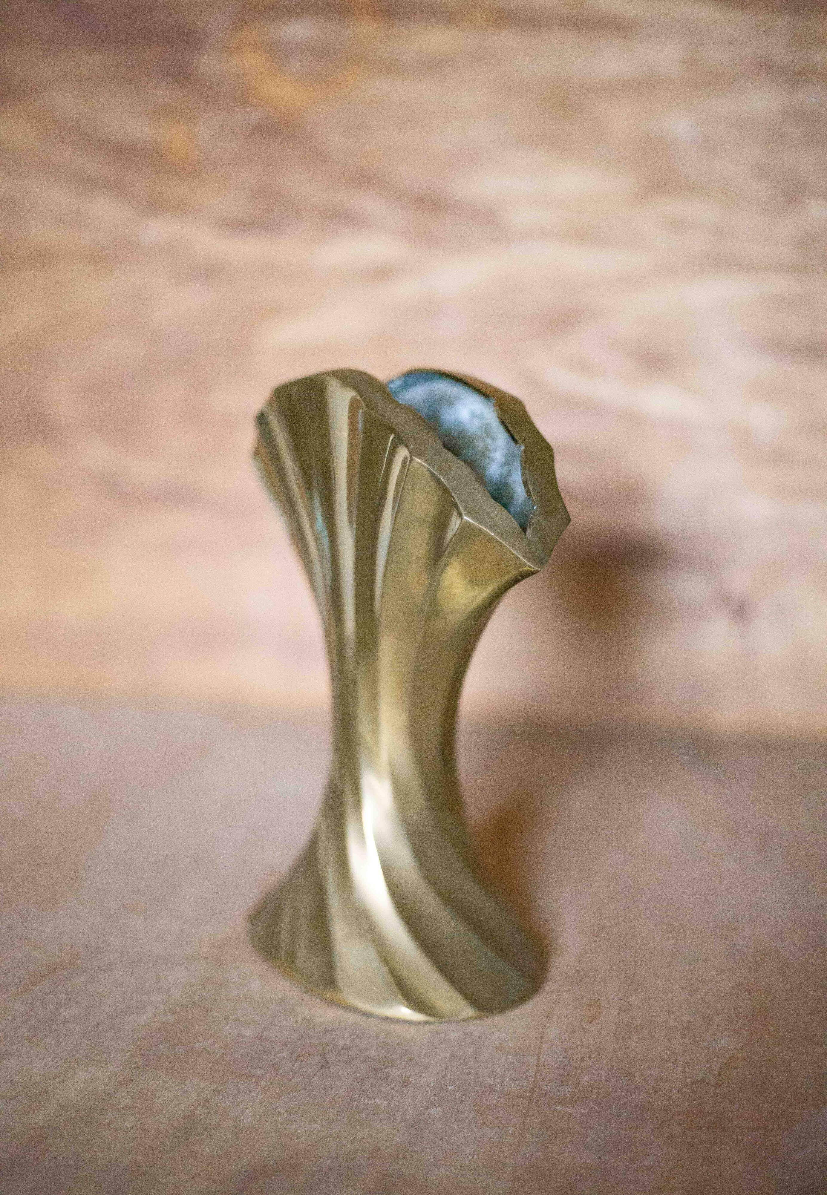 Vintage flared brass vase, sculptural vase, brutalist vase, fan vase, made in Germany