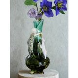 Vase Art Nouveau en céramique émaillée – Femme et chien - Vers 1900