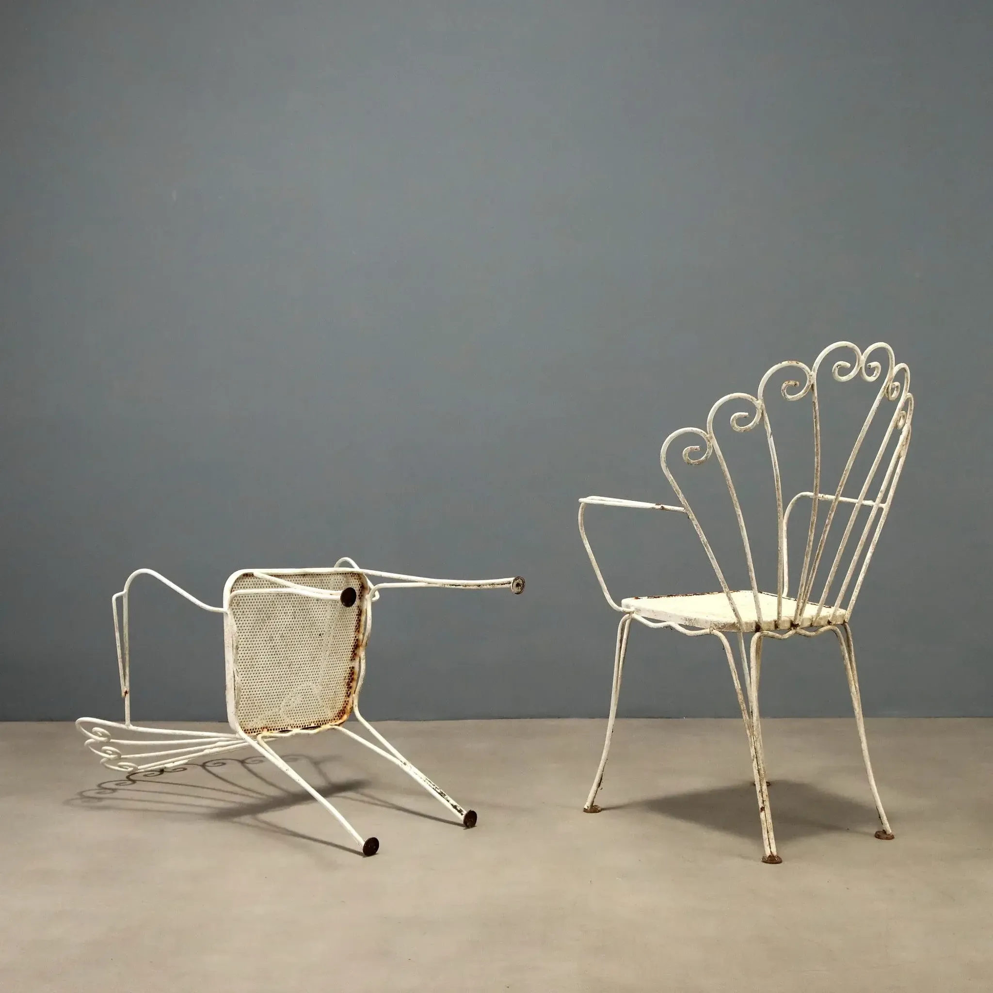 Vintage white lacquered iron garden chairs, Italy, 1950s
