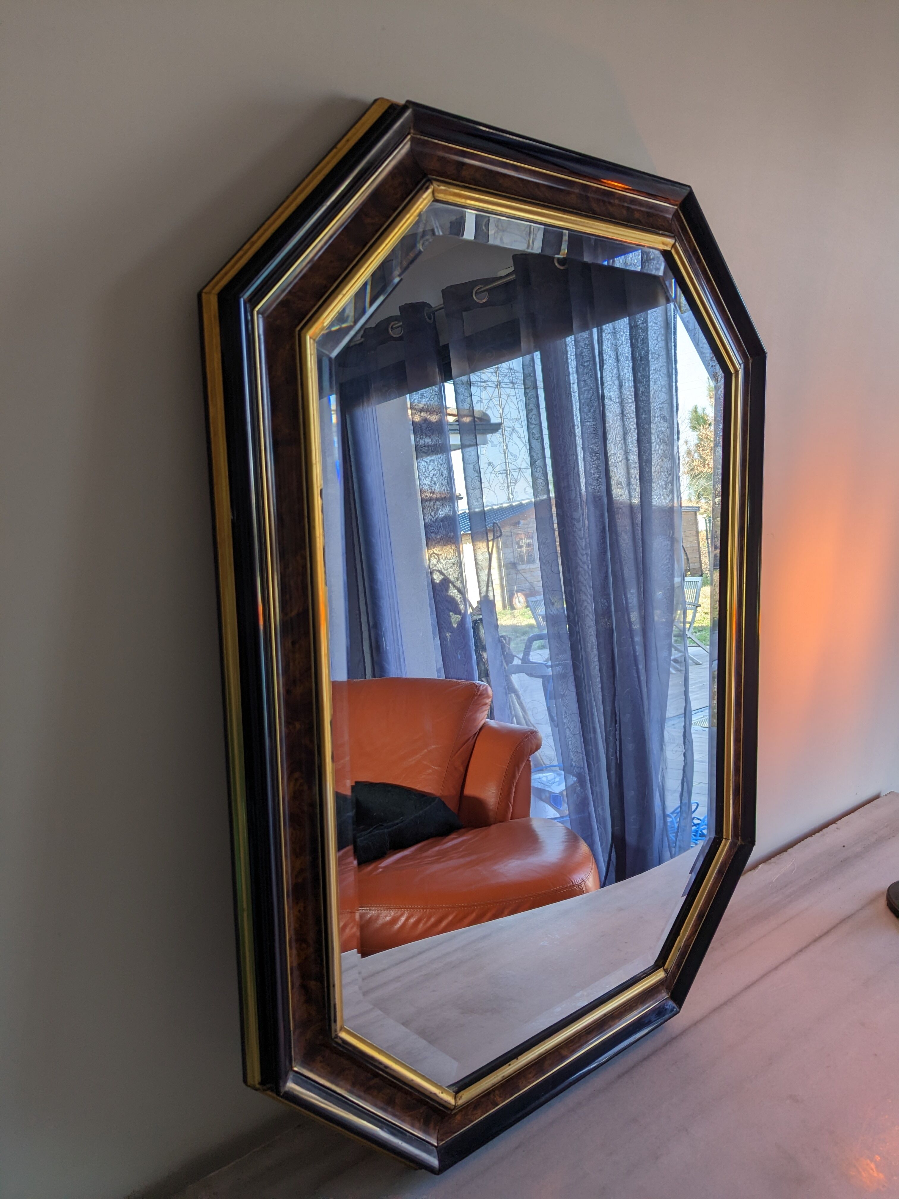 Octagonal vintage marbled mirror brown 61 x 82 cm