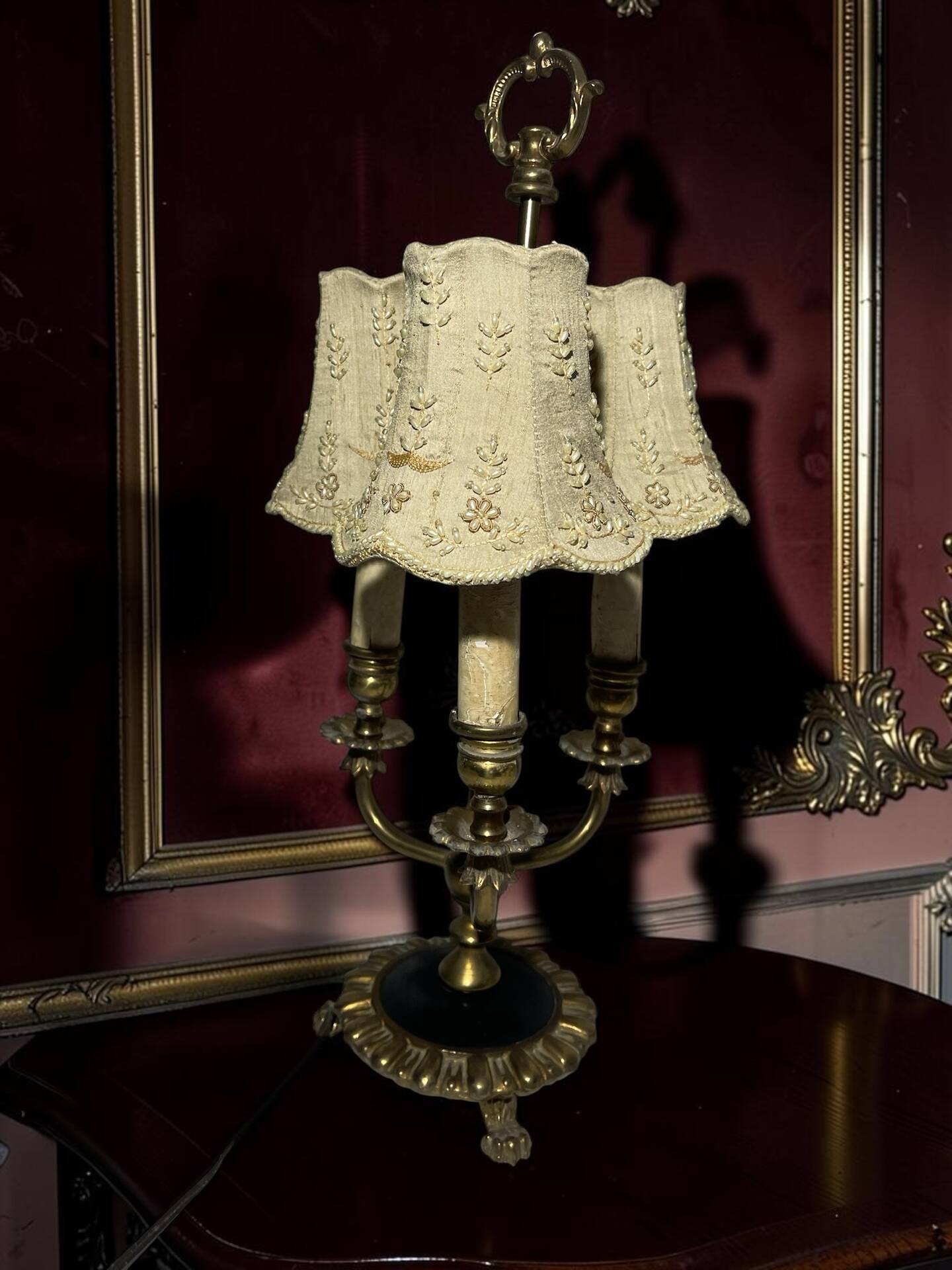 Antique three-light table lamp