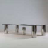 Large coffee table in chromed metal and smoked glass, Italy 1970