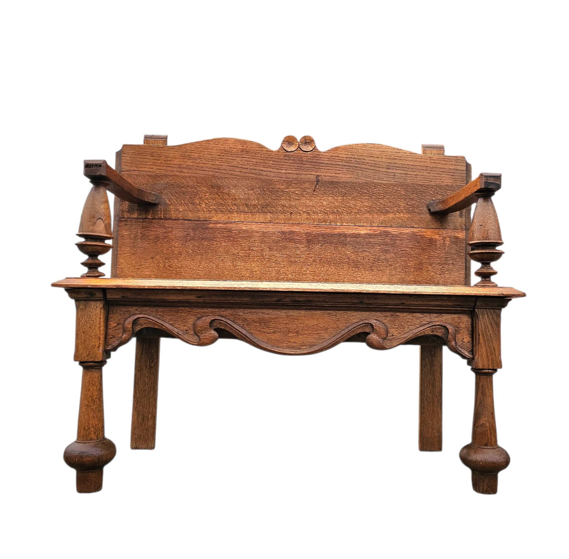 Antique Dutch oak hall bench / 1920s