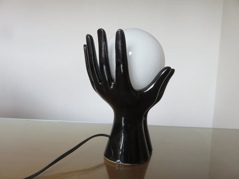 Black ceramic lamp in the shape of hands 70s