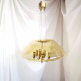 Large chandelier in brass and smoked glass, six branches, space age, baroque, Italy, 1970.