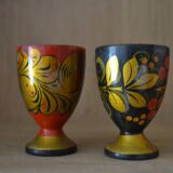 Set of 2 patterned wooden egg cups