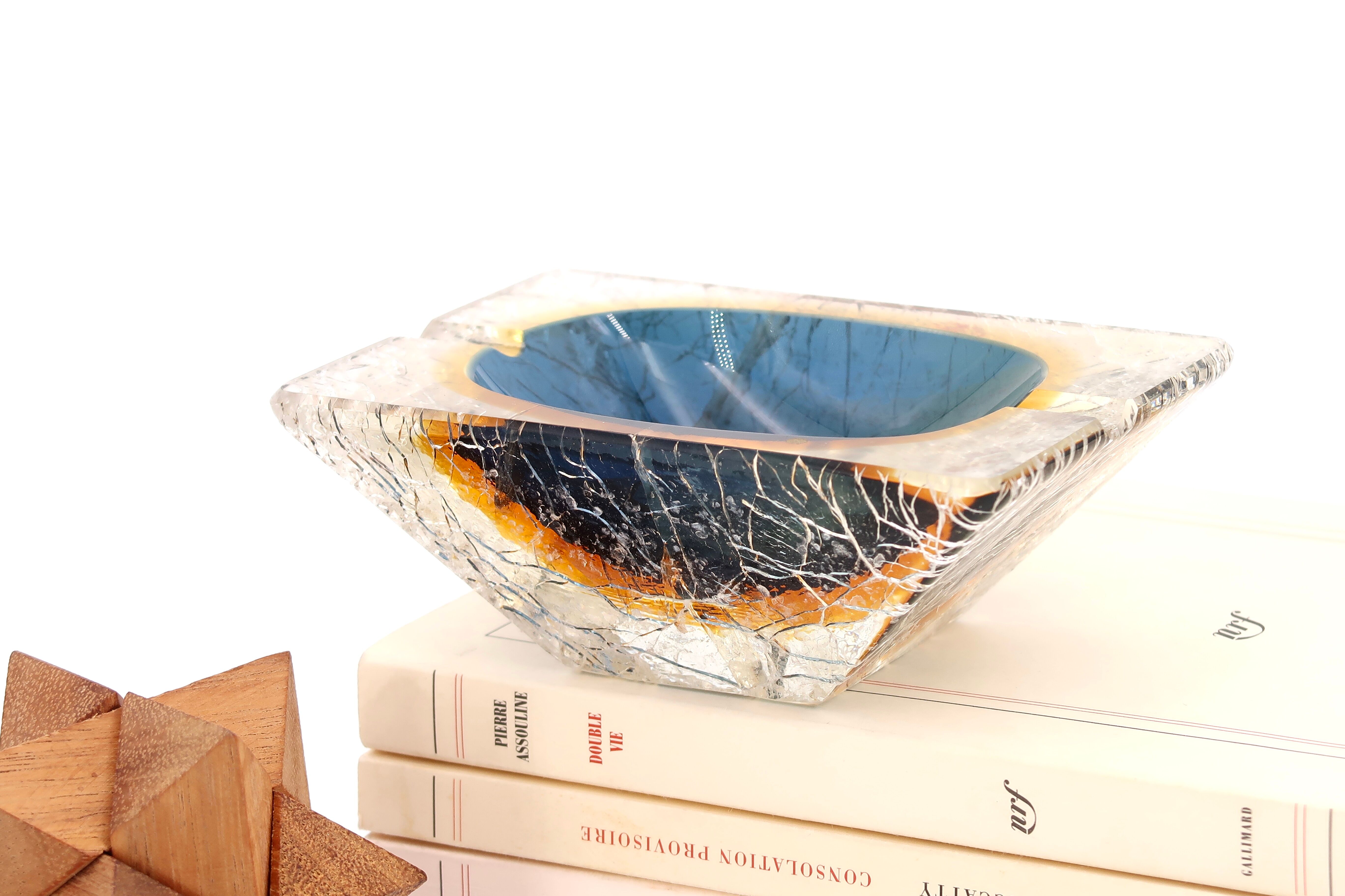 Cendrier en verre craquelé de Murano, Italie années 70