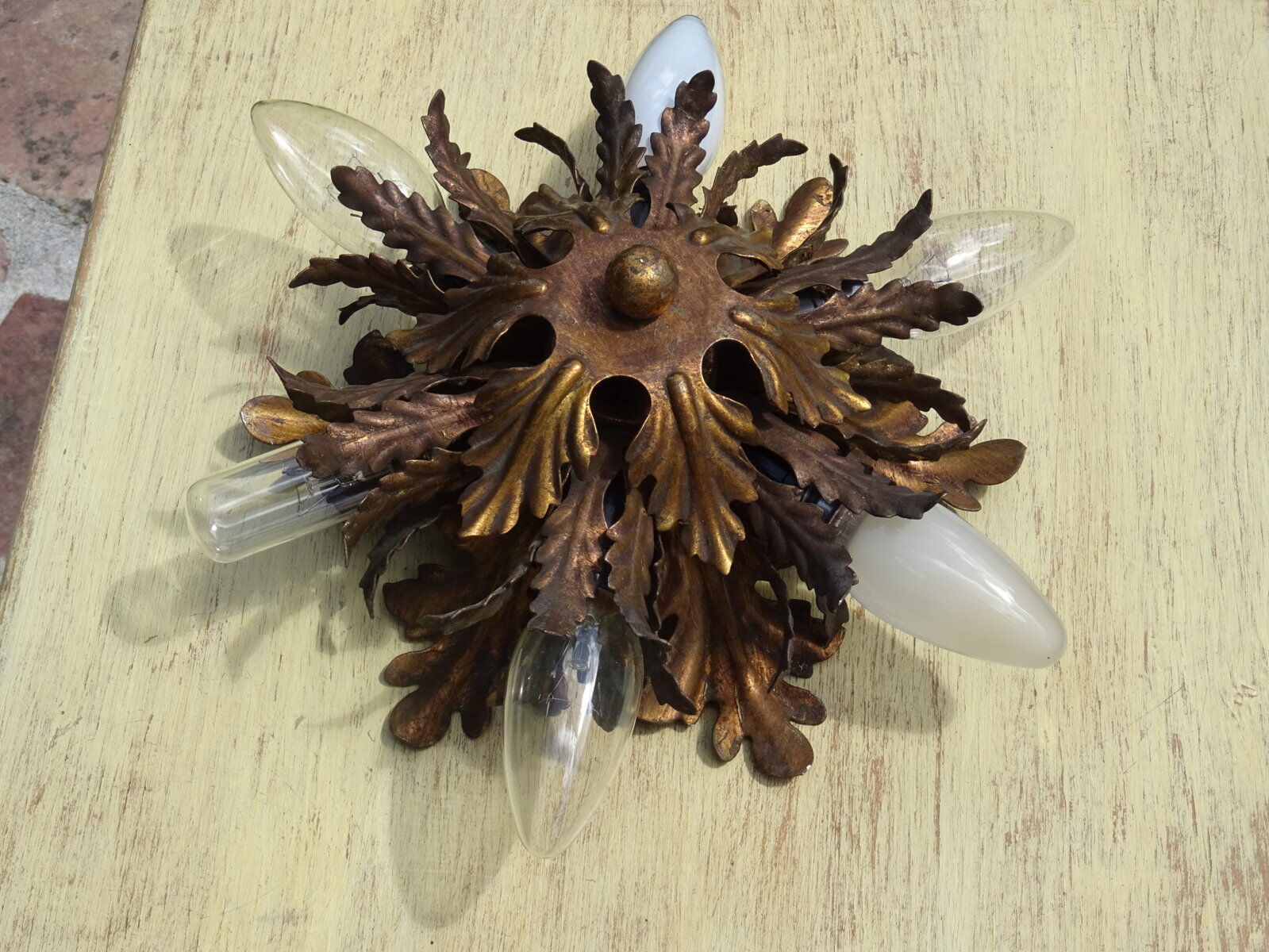 Gold metal leaf ceiling 6 bulbs