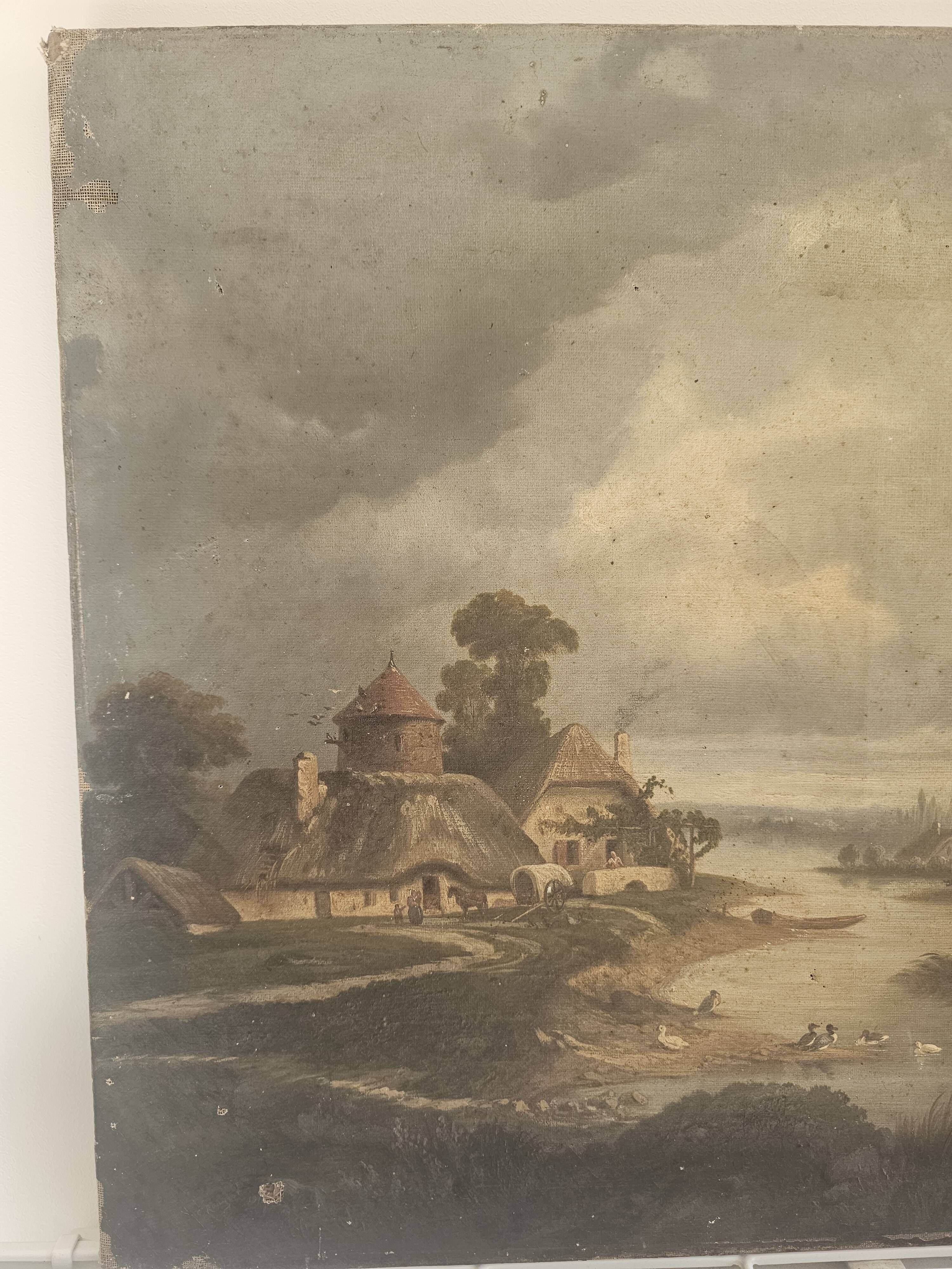 Oil Painting on Canvas Countryside Landscape School XIX - Signed C. Rougeot 18