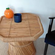 Vintage coffee table with woven rope in bamboo style Audoux Minet/1970s