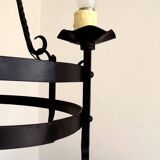 Lustre rustique français vintage forgé à la main en fer forgé noir à 3 lumières 4484