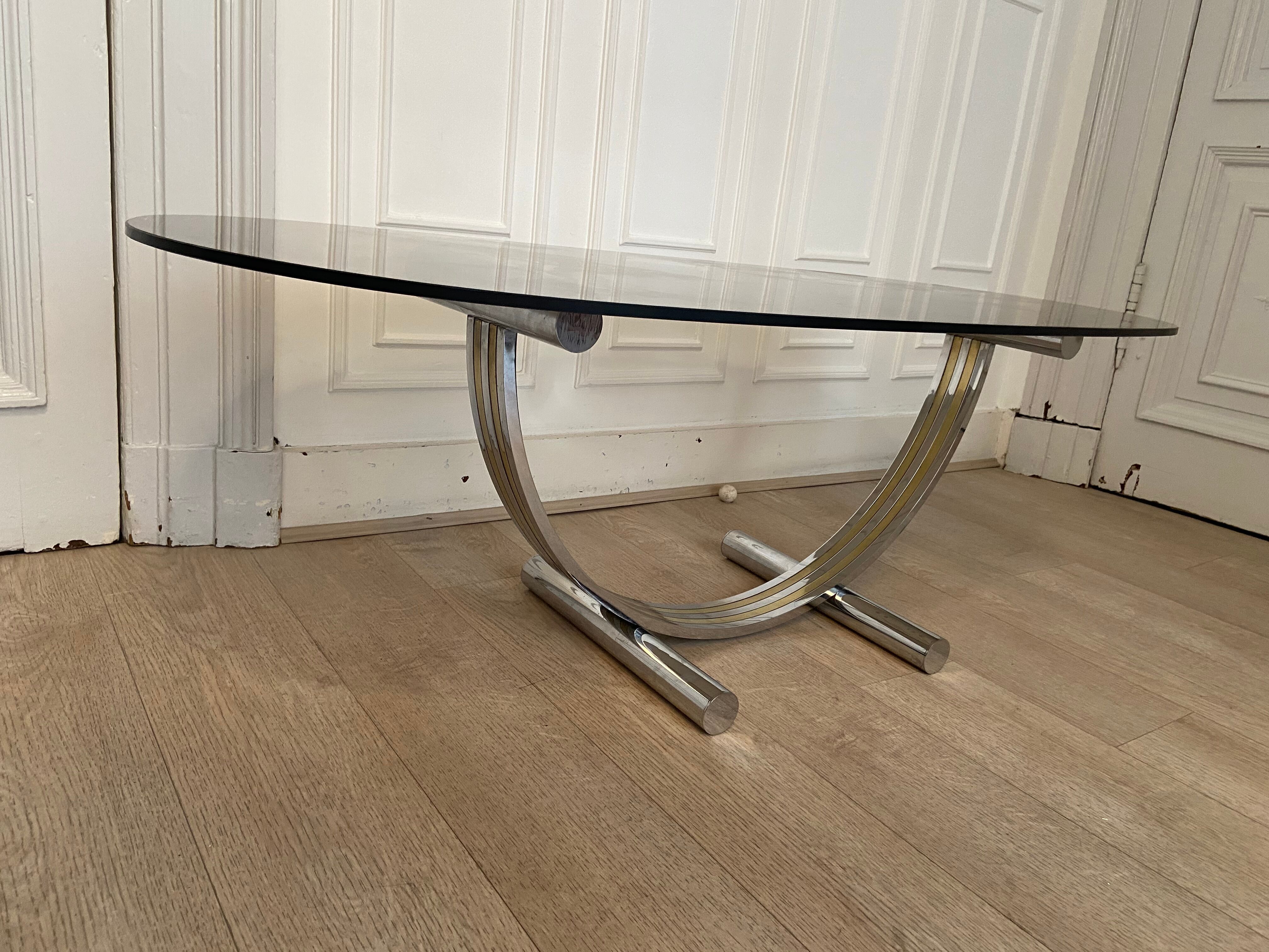 Table basse chrome et laiton Italie 1970