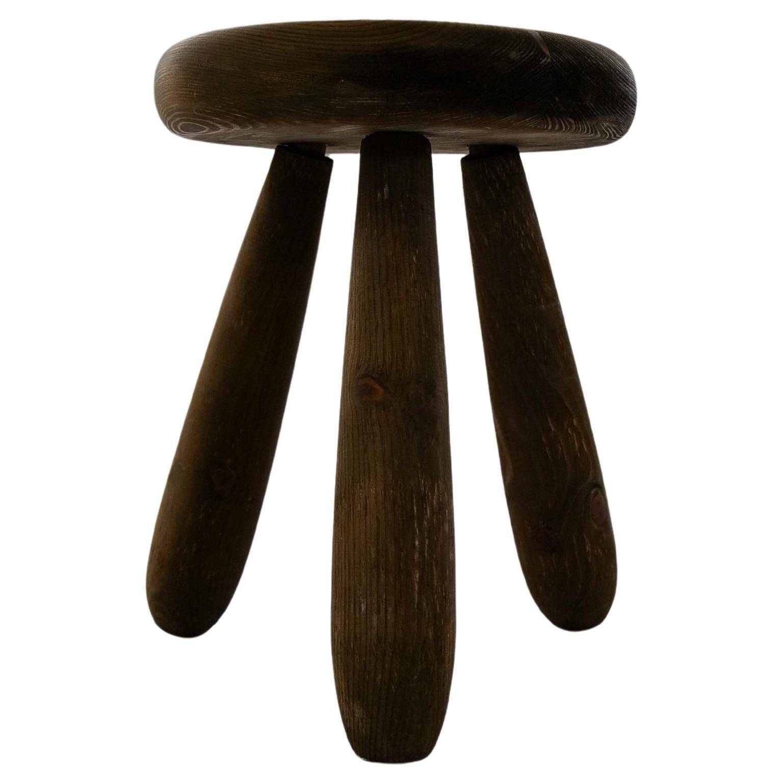 Sculptural stool in stained pine, attributed to Ingvar Hildingsson, Sweden 1970.