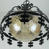 1970s Amber Glass Pendant Light with Iron Frame - 2 Available
