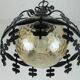 1970s Amber Glass Pendant Light with Iron Frame - 2 Available